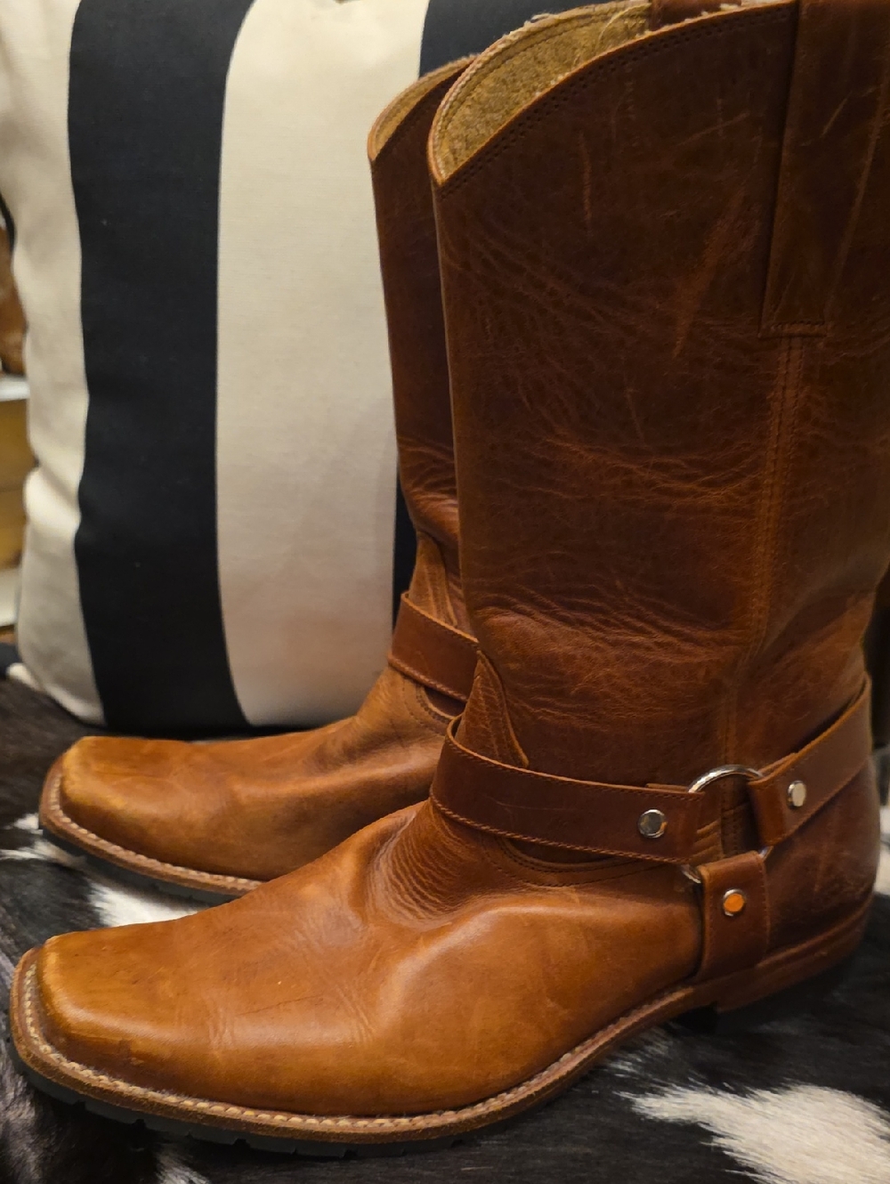 Men's Brown Leather Harness Boots